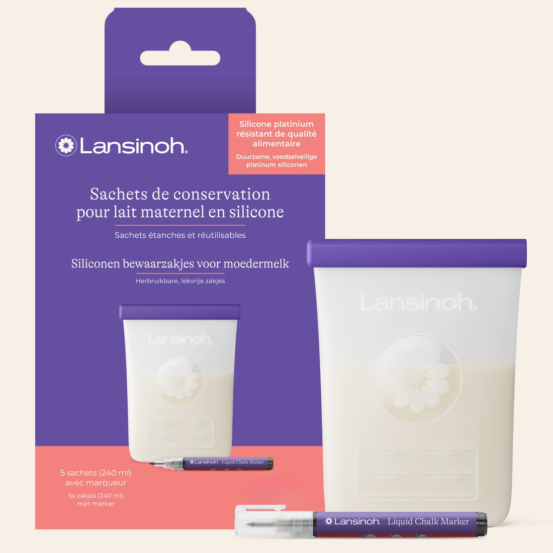 Sachets de conservation de lait maternel en silicone