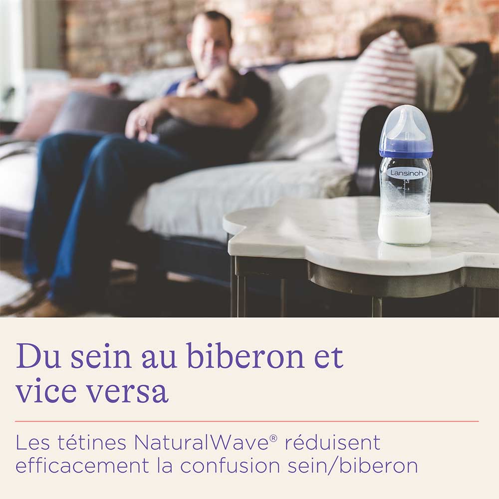 Biberon en Verre Natural Wave Spécial Bébé Allaité - 240 ml, LANSINOH